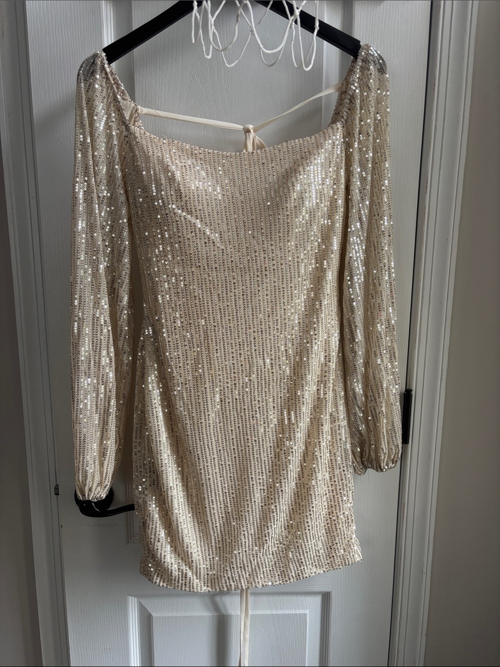 Sequin Long Sleeve Mini Dress in Champagne
